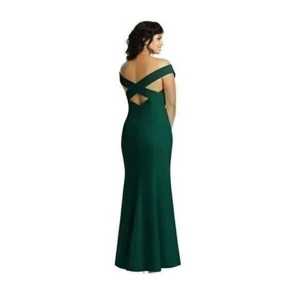 Dessy Collection Women's Green Crepe
Off the Shoulder Criss Cross Back - Picture 2 of 8